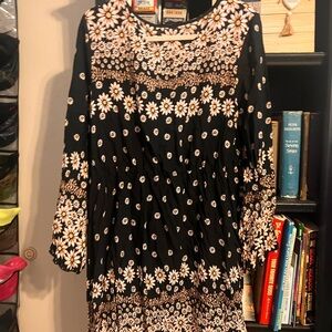 Black and White Long Sleeve Sundress with Bishop Sleeves